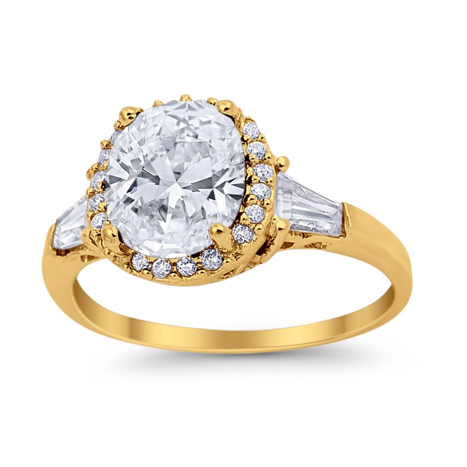 Halo Engagement Ring Baguette Simulated Cubic Zirconia 925 Sterling Silver