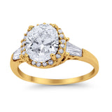 Halo Engagement Ring Baguette Simulated Cubic Zirconia 925 Sterling Silver