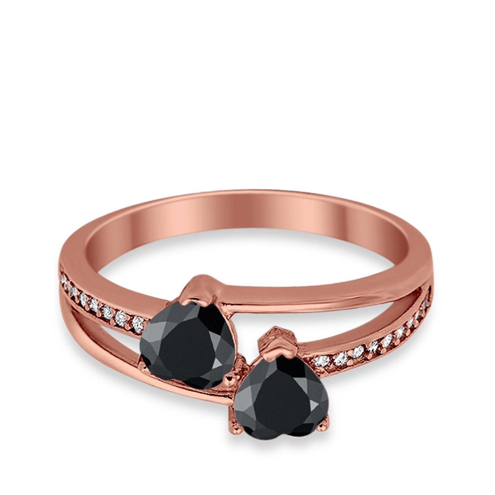 Double Heart Promise Ring Round Simulated Cubic Zirconia 925 Sterling Silver