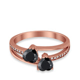 Double Heart Promise Ring Round Simulated Cubic Zirconia 925 Sterling Silver