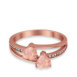 Double Heart Promise Ring Round Simulated Cubic Zirconia 925 Sterling Silver