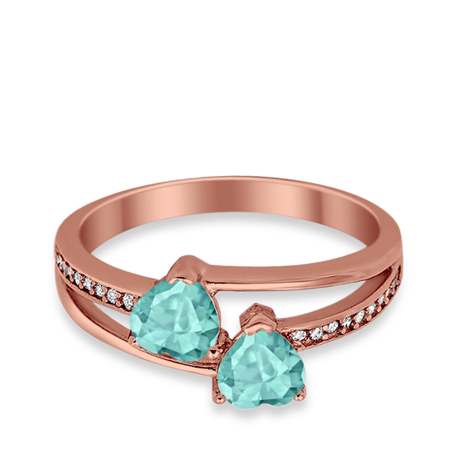 Double Heart Promise Ring Round Simulated Cubic Zirconia 925 Sterling Silver