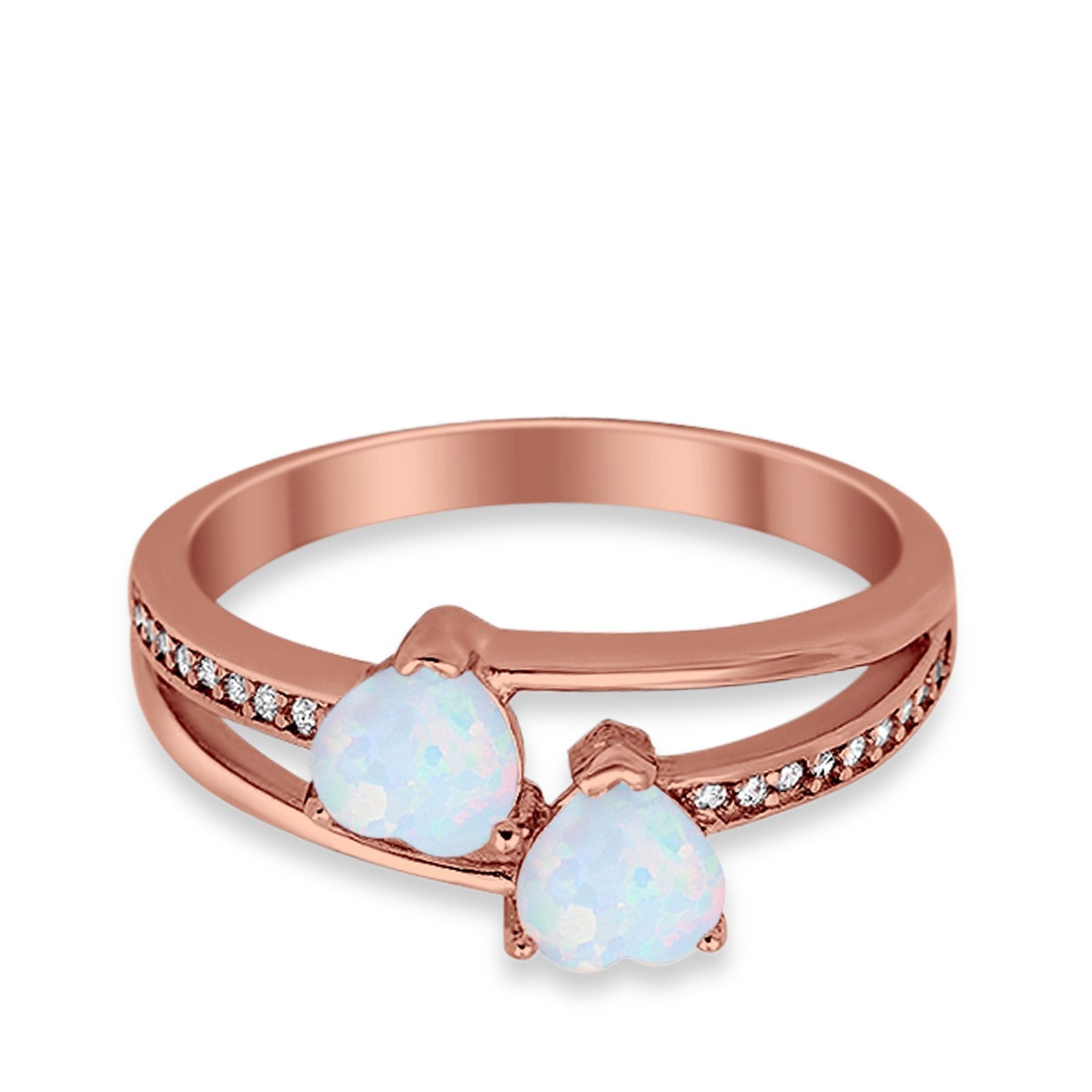 Double Heart Promise Ring Round Simulated Cubic Zirconia 925 Sterling Silver