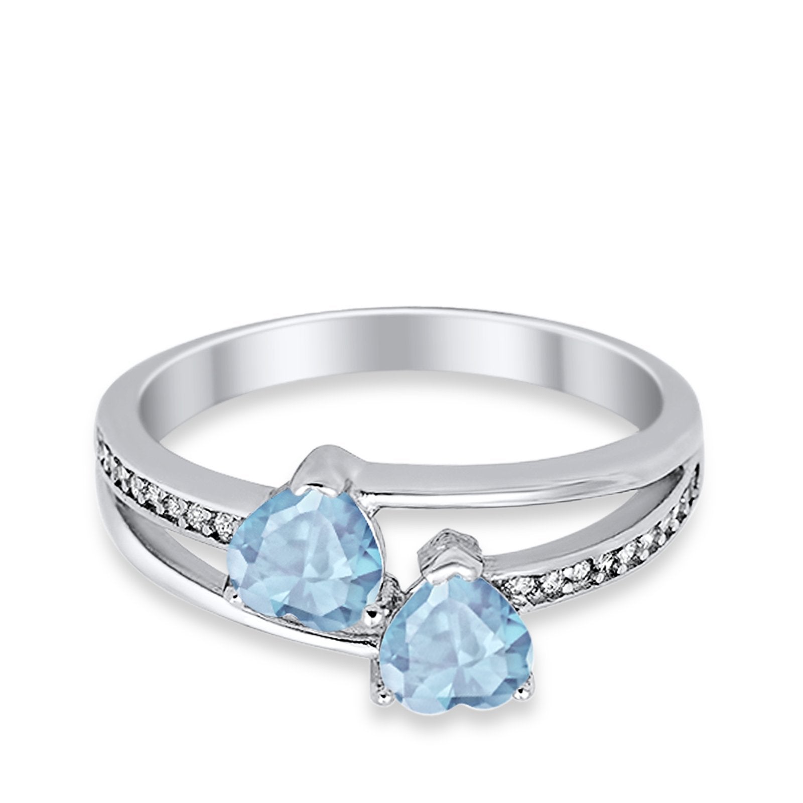 Double Heart Promise Ring Round Simulated Cubic Zirconia 925 Sterling Silver