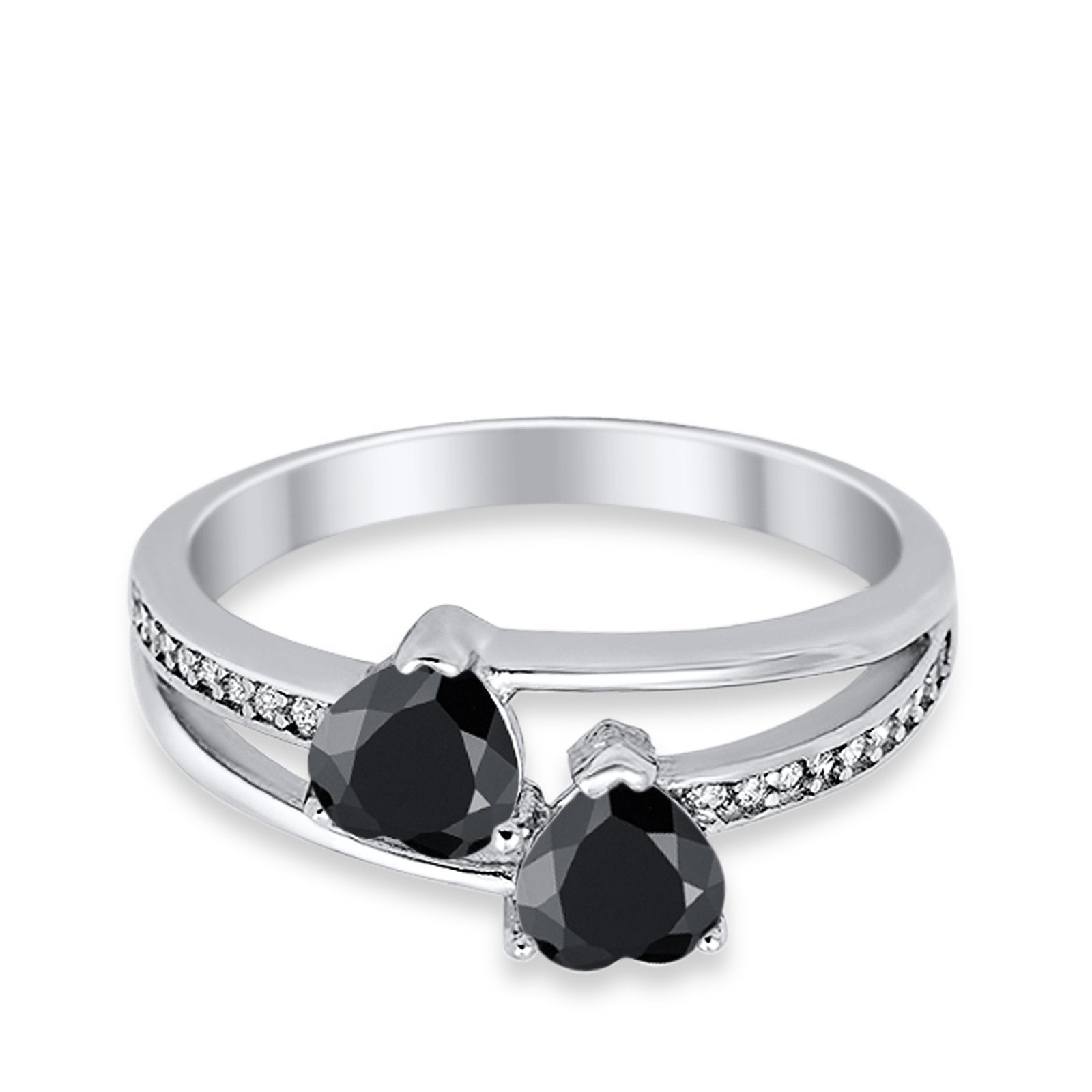 Double Heart Promise Ring Round Simulated Cubic Zirconia 925 Sterling Silver