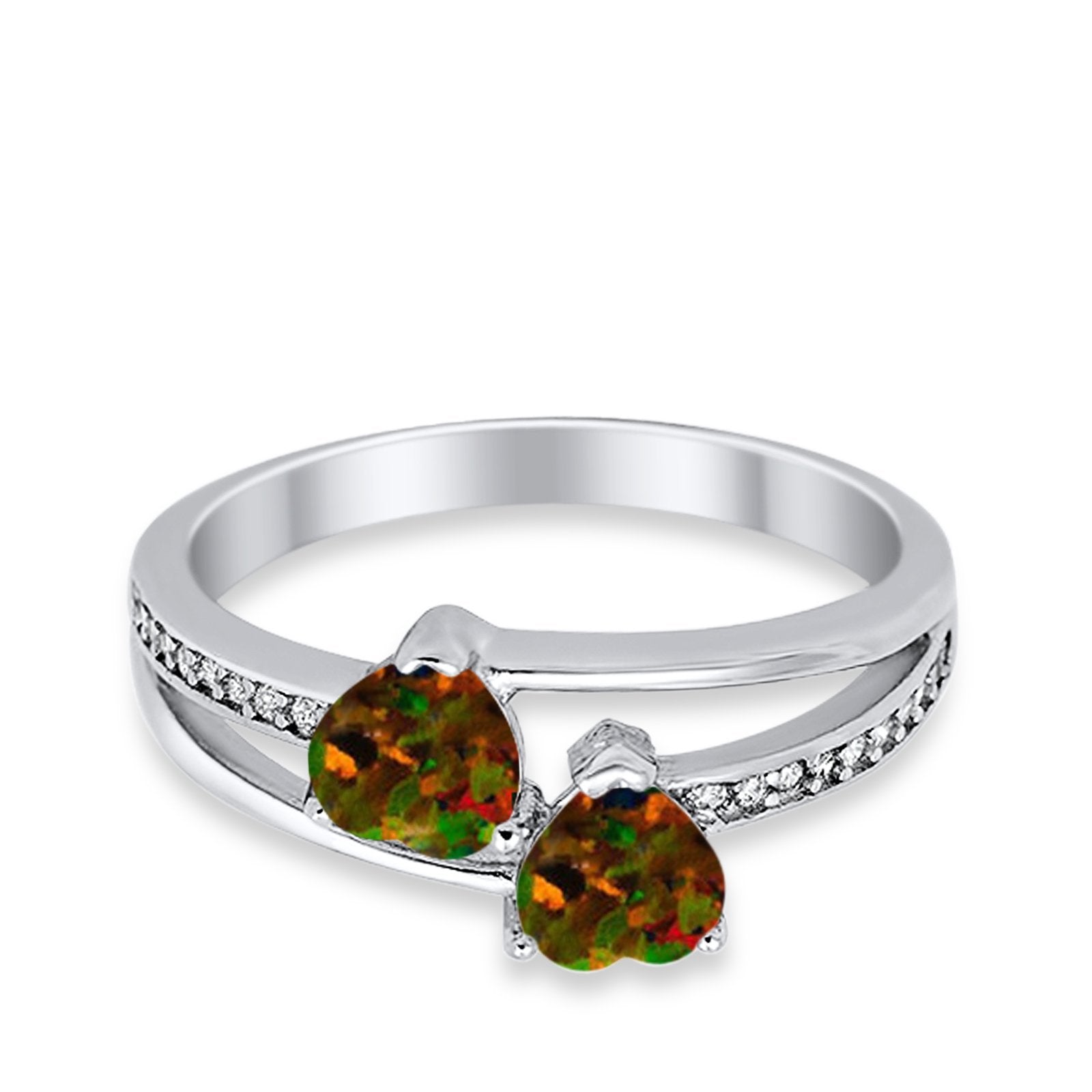 Double Heart Promise Ring Round Simulated Cubic Zirconia 925 Sterling Silver