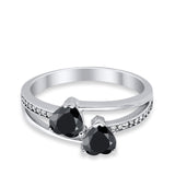 Double Heart Promise Ring Round Simulated Cubic Zirconia 925 Sterling Silver