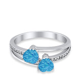 Double Heart Promise Ring Round Simulated Cubic Zirconia 925 Sterling Silver