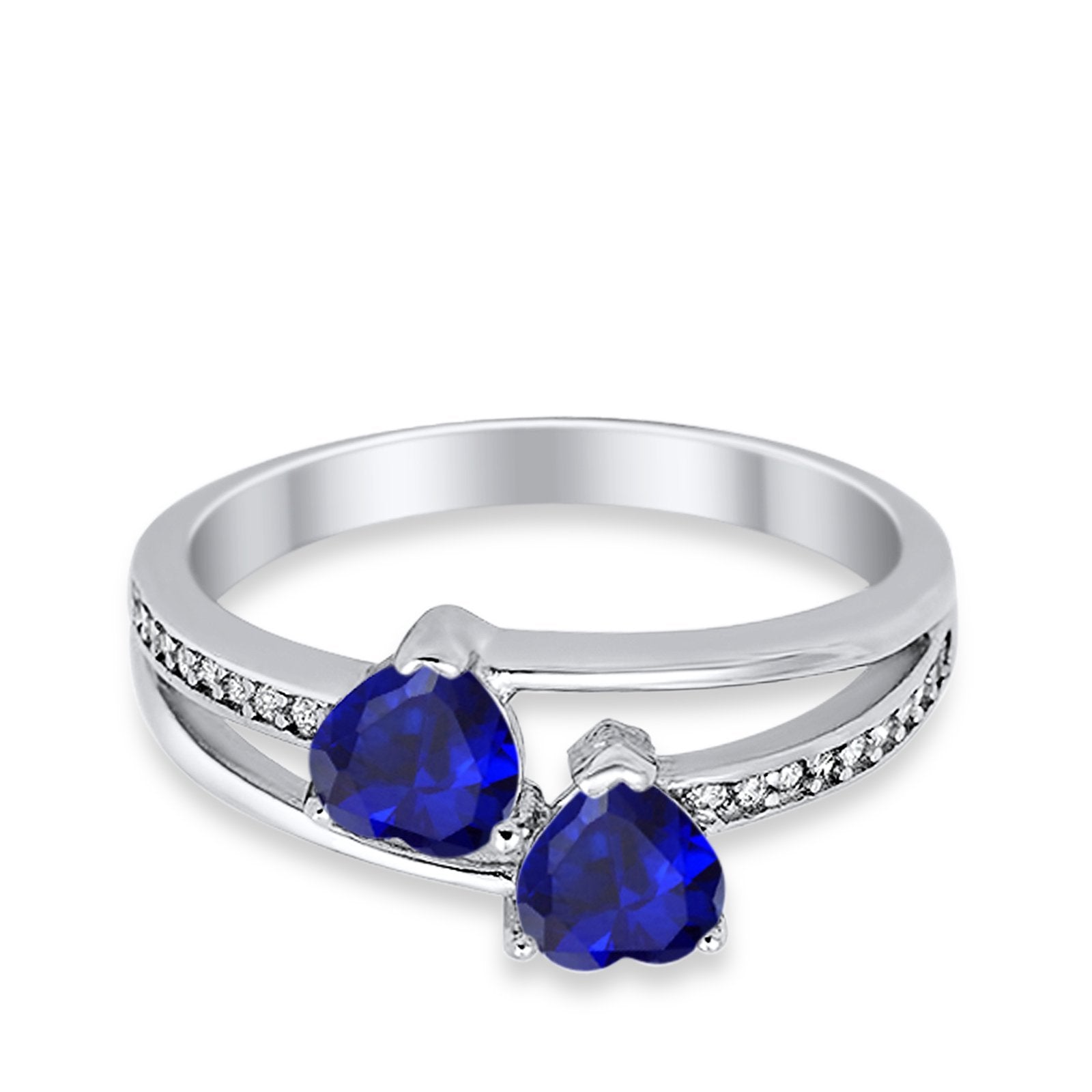 Double Heart Promise Ring Round Simulated Cubic Zirconia 925 Sterling Silver