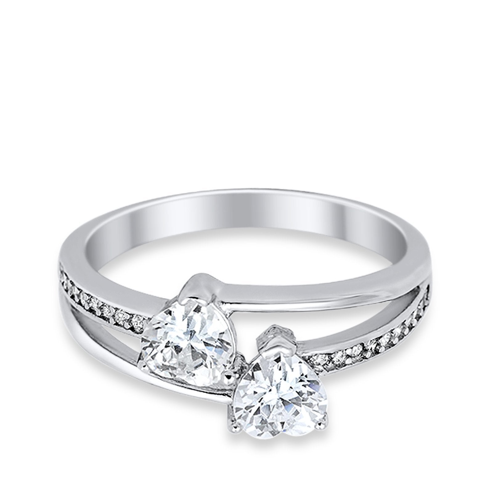 Double Heart Promise Ring Round Simulated Cubic Zirconia 925 Sterling Silver