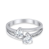 Double Heart Promise Ring Round Simulated Cubic Zirconia 925 Sterling Silver
