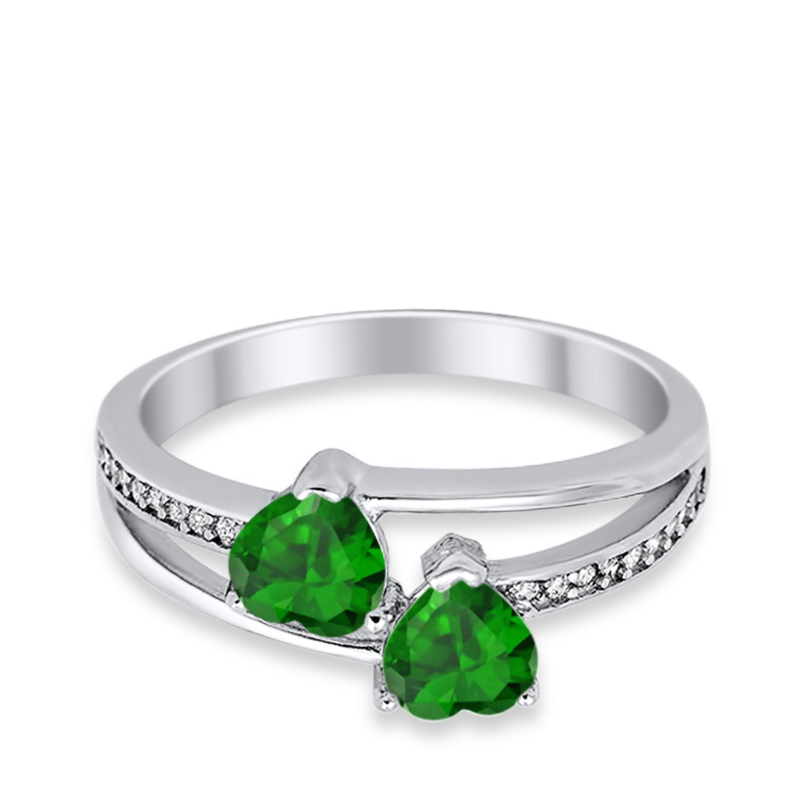 Double Heart Promise Ring Round Simulated Cubic Zirconia 925 Sterling Silver