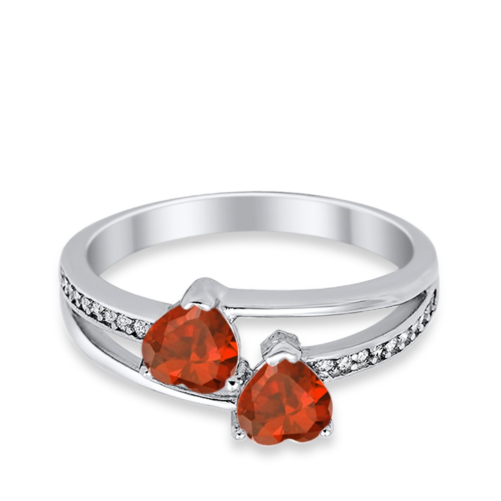 Double Heart Promise Ring Round Simulated Cubic Zirconia 925 Sterling Silver