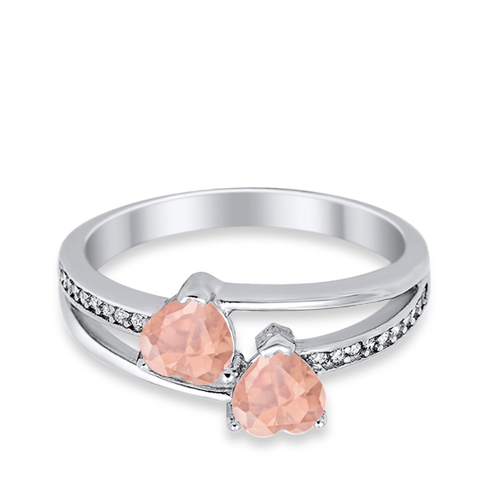 Double Heart Promise Ring Round Simulated Cubic Zirconia 925 Sterling Silver