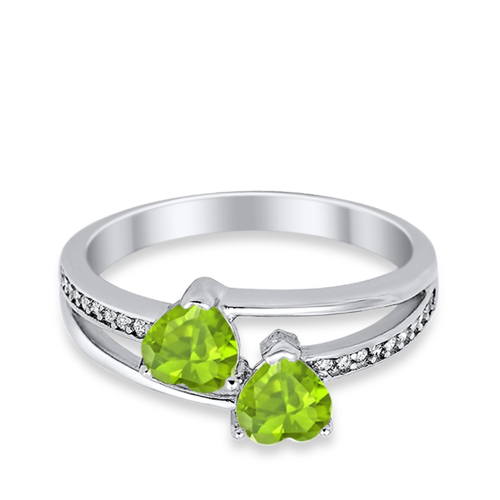 Double Heart Promise Ring Round Simulated Cubic Zirconia 925 Sterling Silver