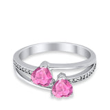 Double Heart Promise Ring Round Simulated Cubic Zirconia 925 Sterling Silver