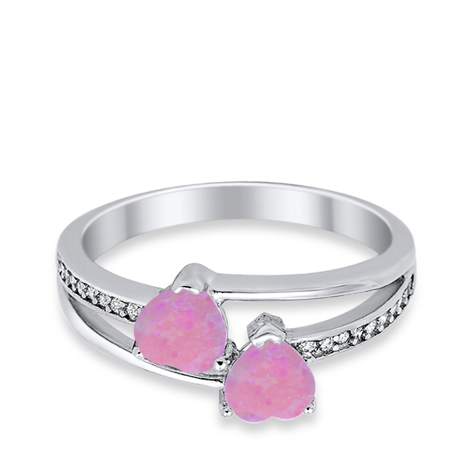 Double Heart Promise Ring Round Simulated Cubic Zirconia 925 Sterling Silver