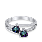 Double Heart Promise Ring Round Simulated Cubic Zirconia 925 Sterling Silver