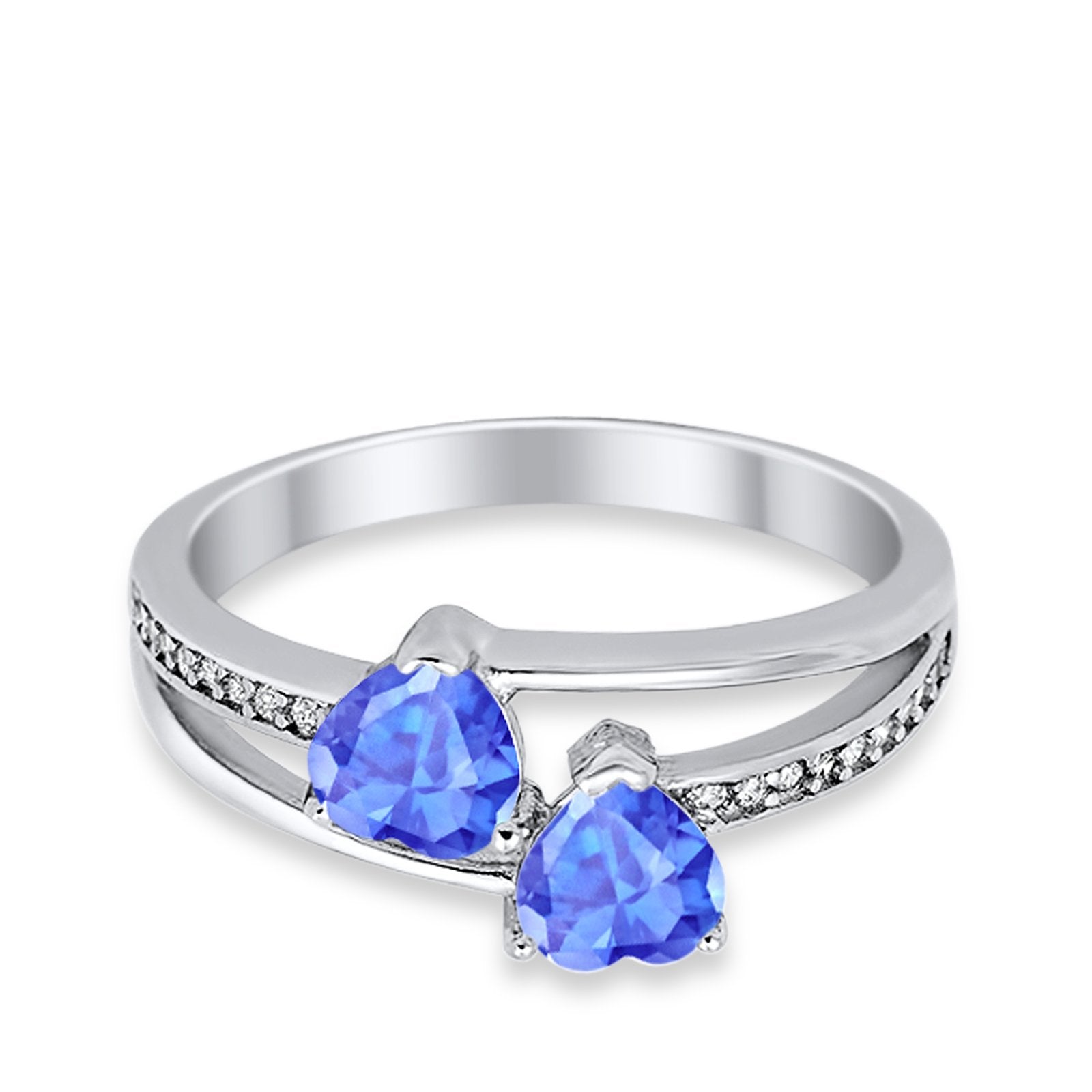 Double Heart Promise Ring Round Simulated Cubic Zirconia 925 Sterling Silver