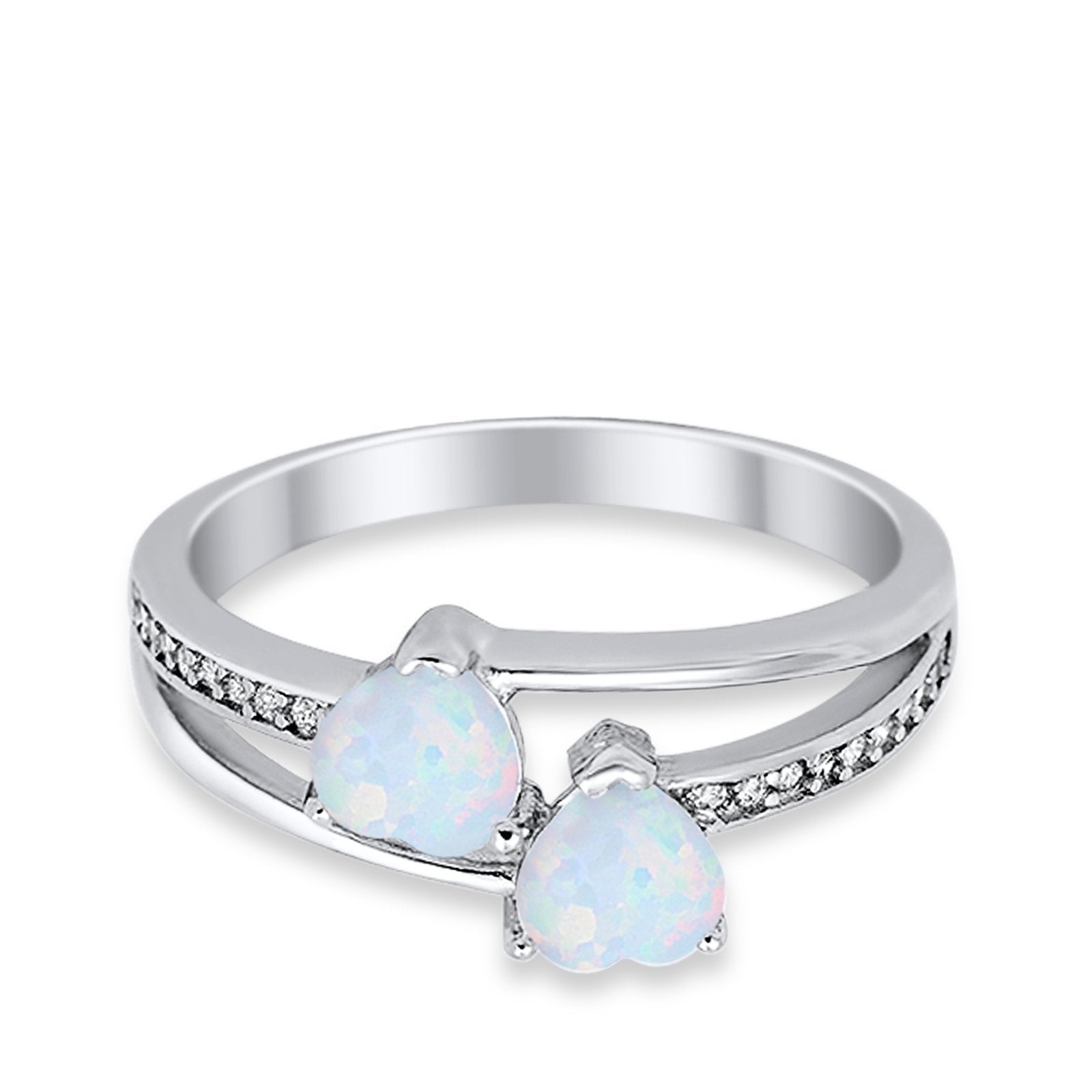 Double Heart Promise Ring Round Simulated Cubic Zirconia 925 Sterling Silver