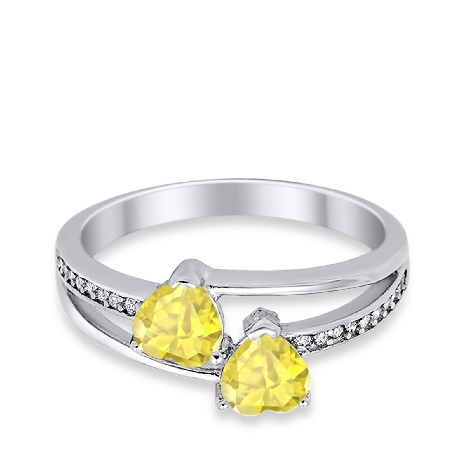 Double Heart Promise Ring Round Simulated Cubic Zirconia 925 Sterling Silver