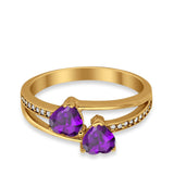 Double Heart Promise Ring Round Simulated Cubic Zirconia 925 Sterling Silver