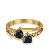 Double Heart Promise Ring Round Simulated Cubic Zirconia 925 Sterling Silver