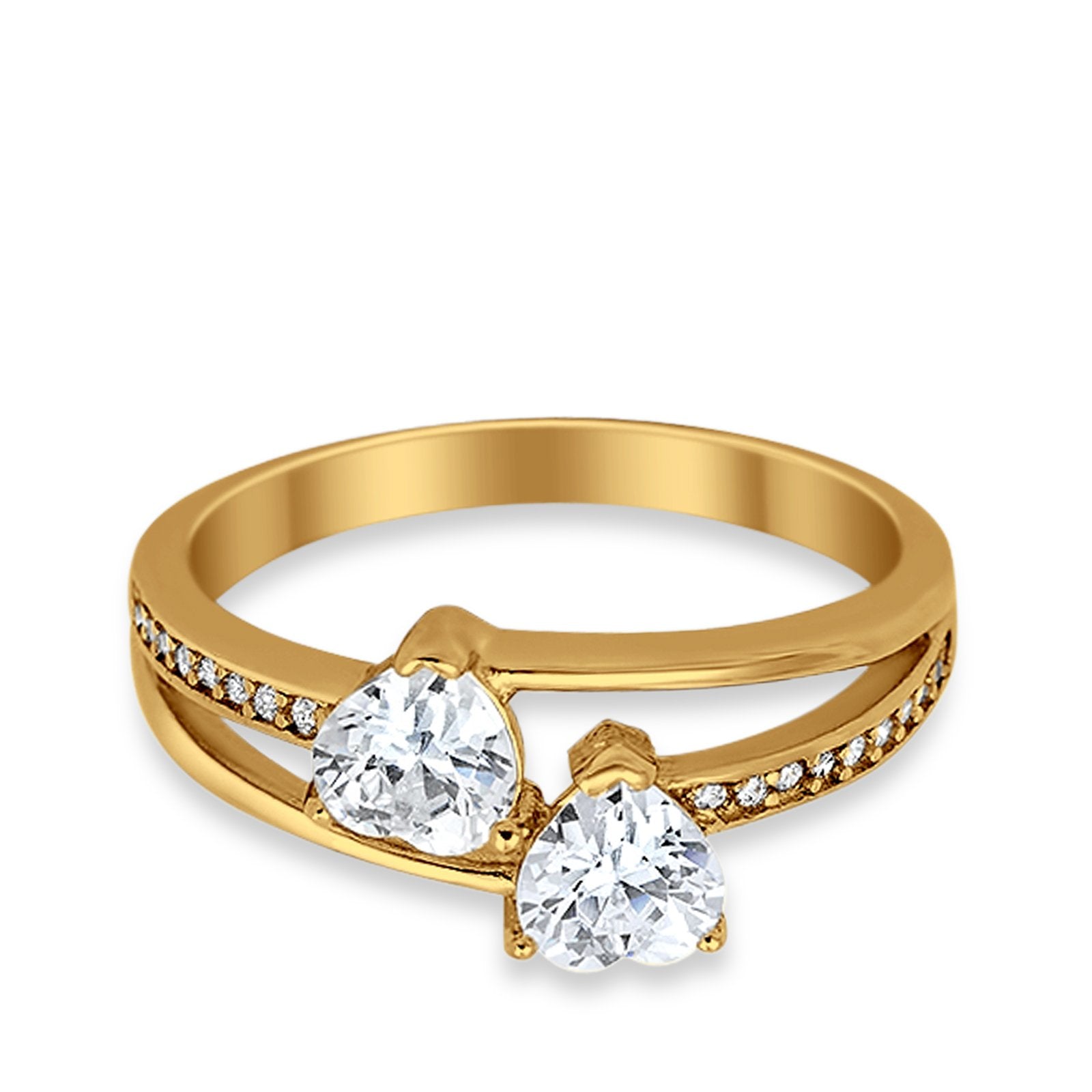 Double Heart Promise Ring Round Simulated Cubic Zirconia 925 Sterling Silver