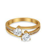 Double Heart Promise Ring Round Simulated Cubic Zirconia 925 Sterling Silver