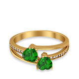 Double Heart Promise Ring Round Simulated Cubic Zirconia 925 Sterling Silver