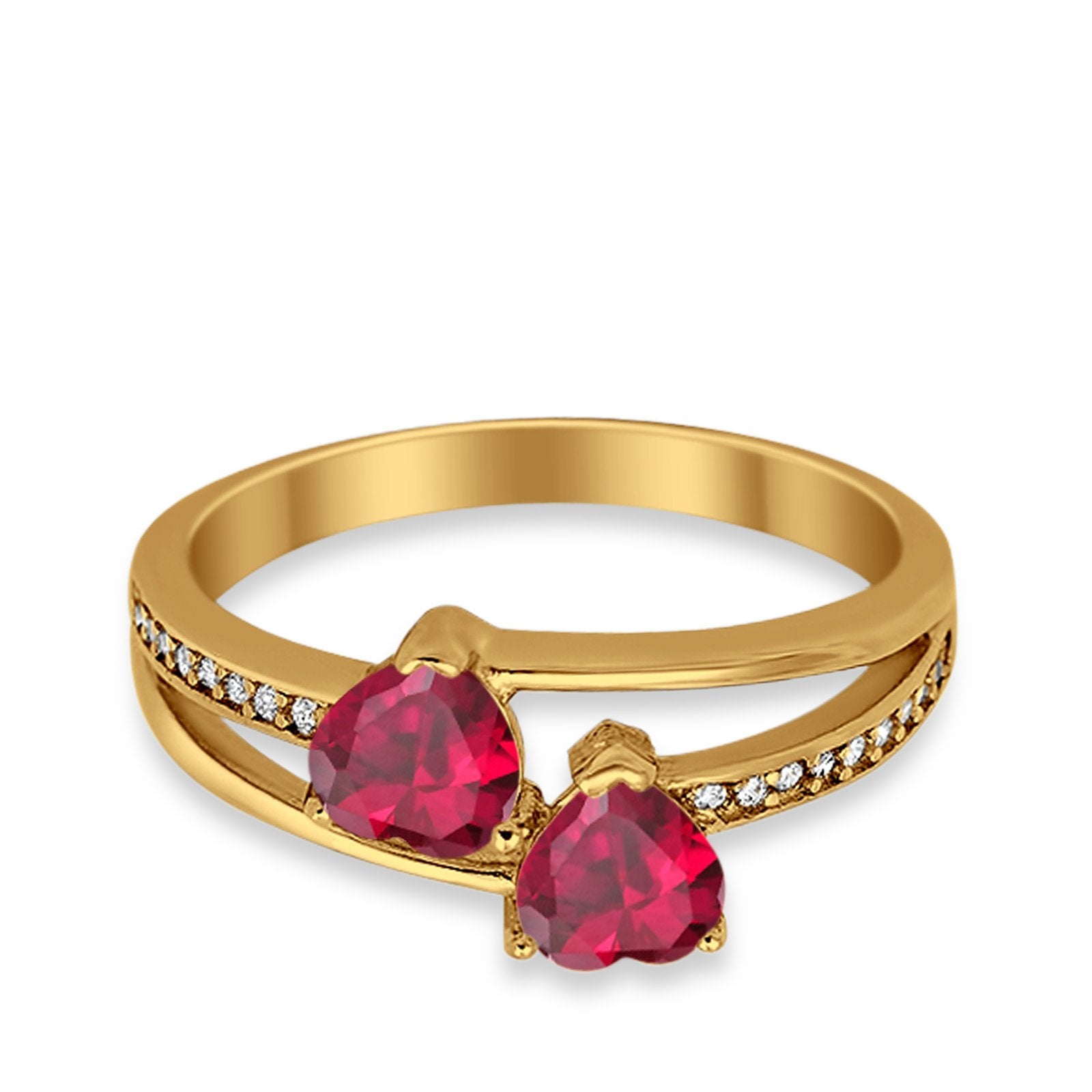 Double Heart Promise Ring Round Simulated Cubic Zirconia 925 Sterling Silver