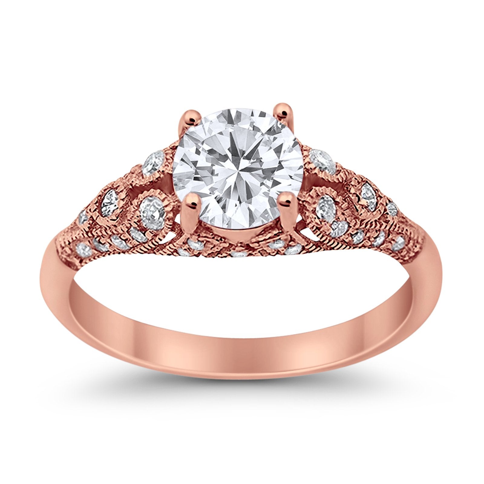 Vintage Wedding Ring Round Cubic Zirconia 925 Sterling Silver RC105152