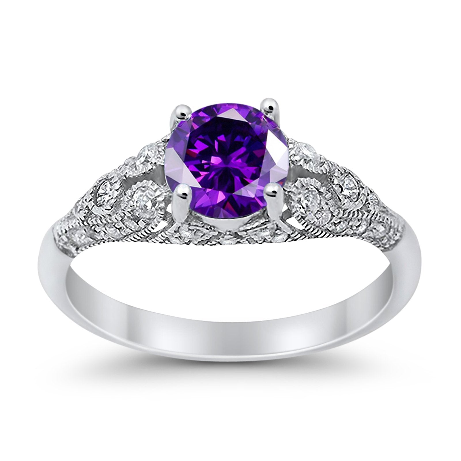 Vintage Wedding Ring Round Cubic Zirconia 925 Sterling Silver RC105152