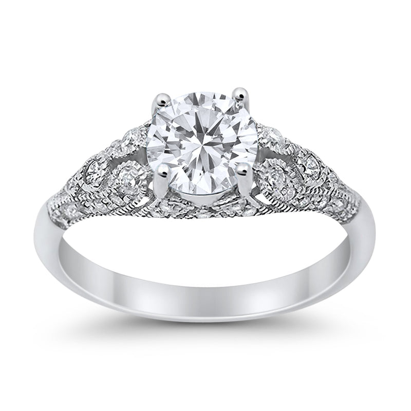 Vintage Wedding Ring Round Cubic Zirconia 925 Sterling Silver RC105152