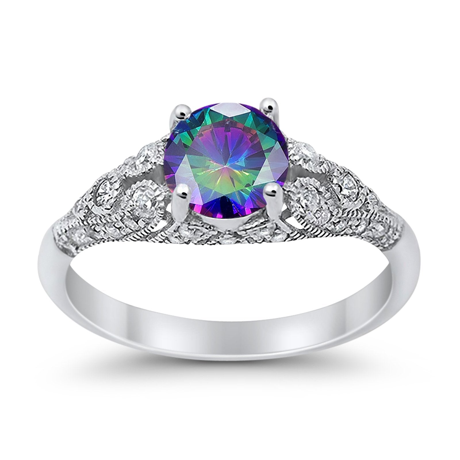 Vintage Wedding Ring Round Cubic Zirconia 925 Sterling Silver RC105152