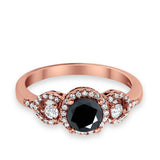Halo Wedding Ring Round Simulated Cubic Zirconia 925 Sterling Silver