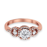 Halo Wedding Ring Round Simulated Cubic Zirconia 925 Sterling Silver