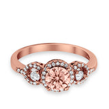 Halo Wedding Ring Round Simulated Cubic Zirconia 925 Sterling Silver