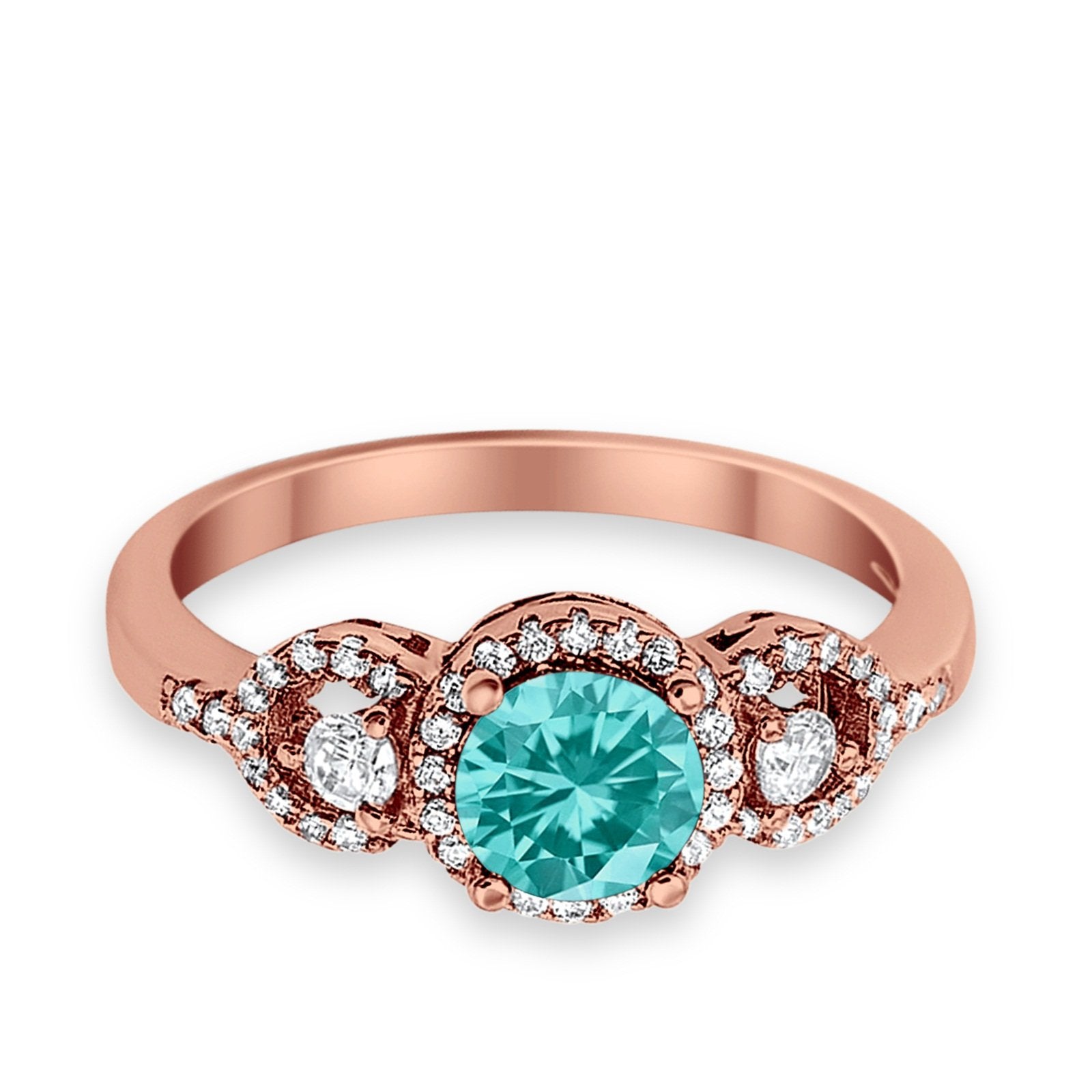 Halo Wedding Ring Round Simulated Cubic Zirconia 925 Sterling Silver