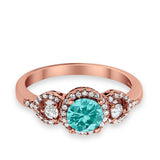 Halo Wedding Ring Round Simulated Cubic Zirconia 925 Sterling Silver