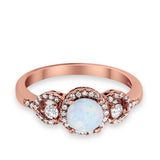 Halo Wedding Ring Round Simulated Cubic Zirconia 925 Sterling Silver