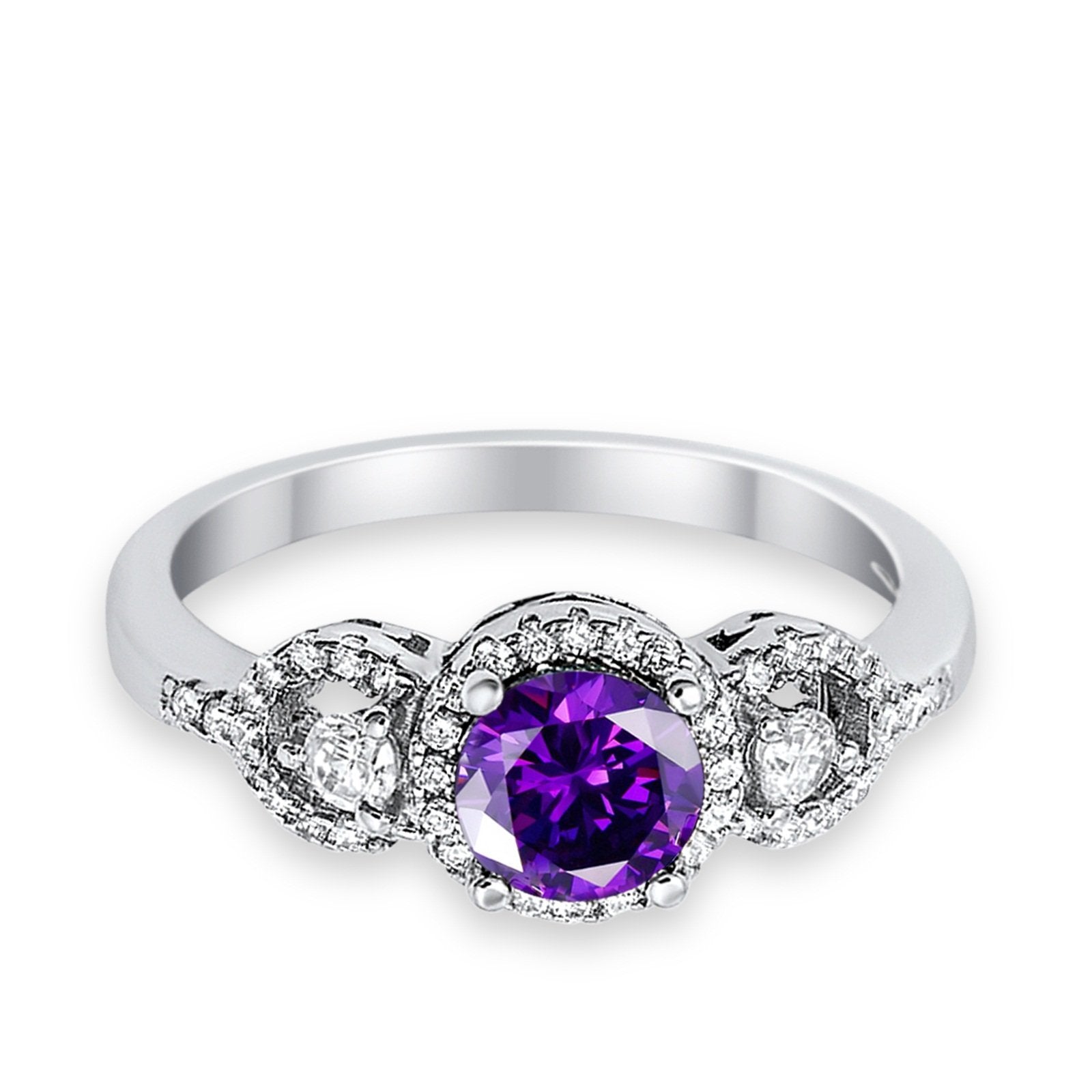 Halo Wedding Ring Round Simulated Cubic Zirconia 925 Sterling Silver