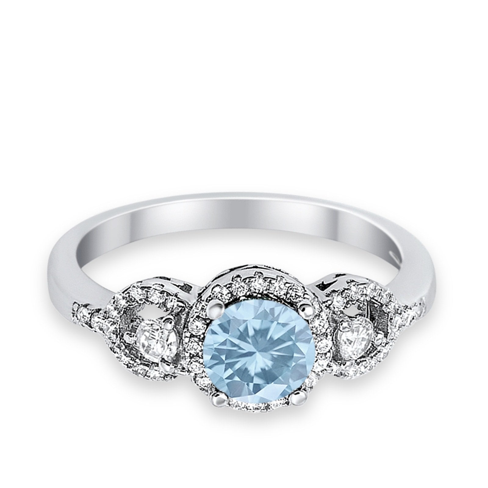 Halo Wedding Ring Round Simulated Cubic Zirconia 925 Sterling Silver