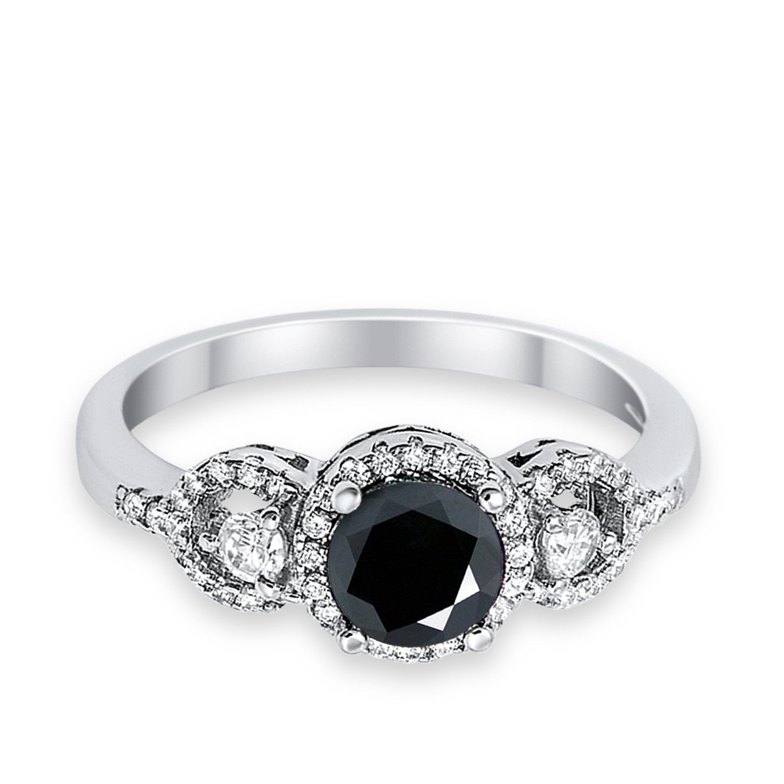 Halo Wedding Ring Round Simulated Cubic Zirconia 925 Sterling Silver