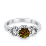 Halo Wedding Ring Round Simulated Cubic Zirconia 925 Sterling Silver