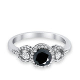 Halo Wedding Ring Round Simulated Cubic Zirconia 925 Sterling Silver
