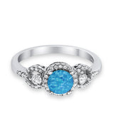 Halo Wedding Ring Round Simulated Cubic Zirconia 925 Sterling Silver
