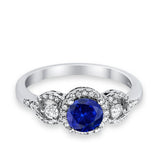 Halo Wedding Ring Round Simulated Cubic Zirconia 925 Sterling Silver
