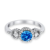 Halo Wedding Ring Round Simulated Cubic Zirconia 925 Sterling Silver