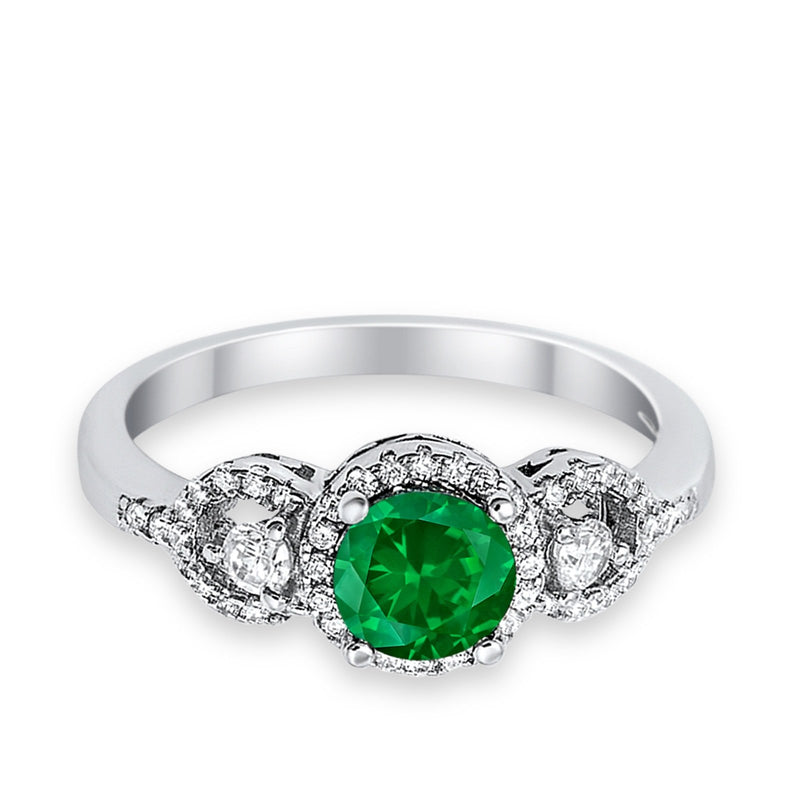 Halo Wedding Ring Round Simulated Cubic Zirconia 925 Sterling Silver
